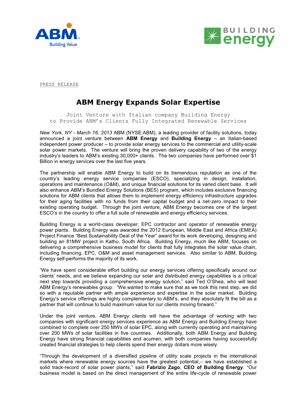 ABM Energy Expands Solar Expertise