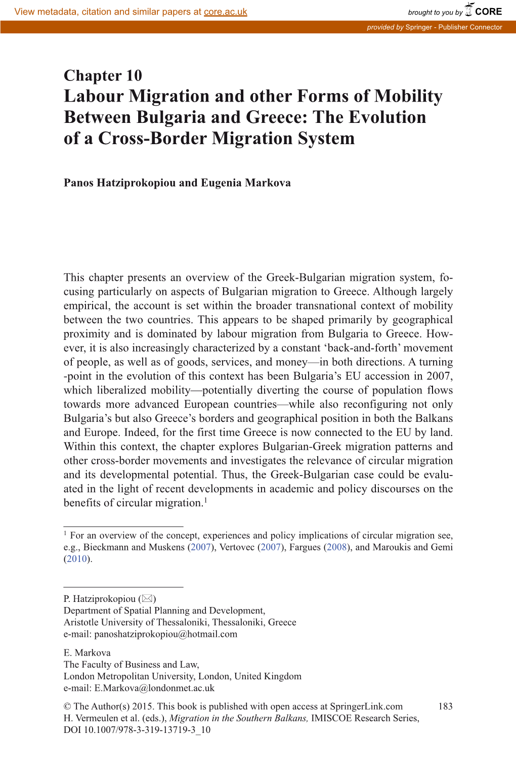 Labour Migration and Other Forms of Mobility Between Bulgaria and Greece: the Evolution of a Cross-Border Migration System