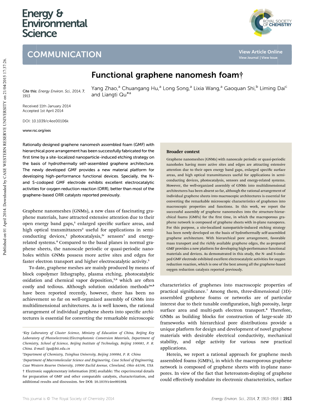 Functional Graphene Nanomesh Foam†