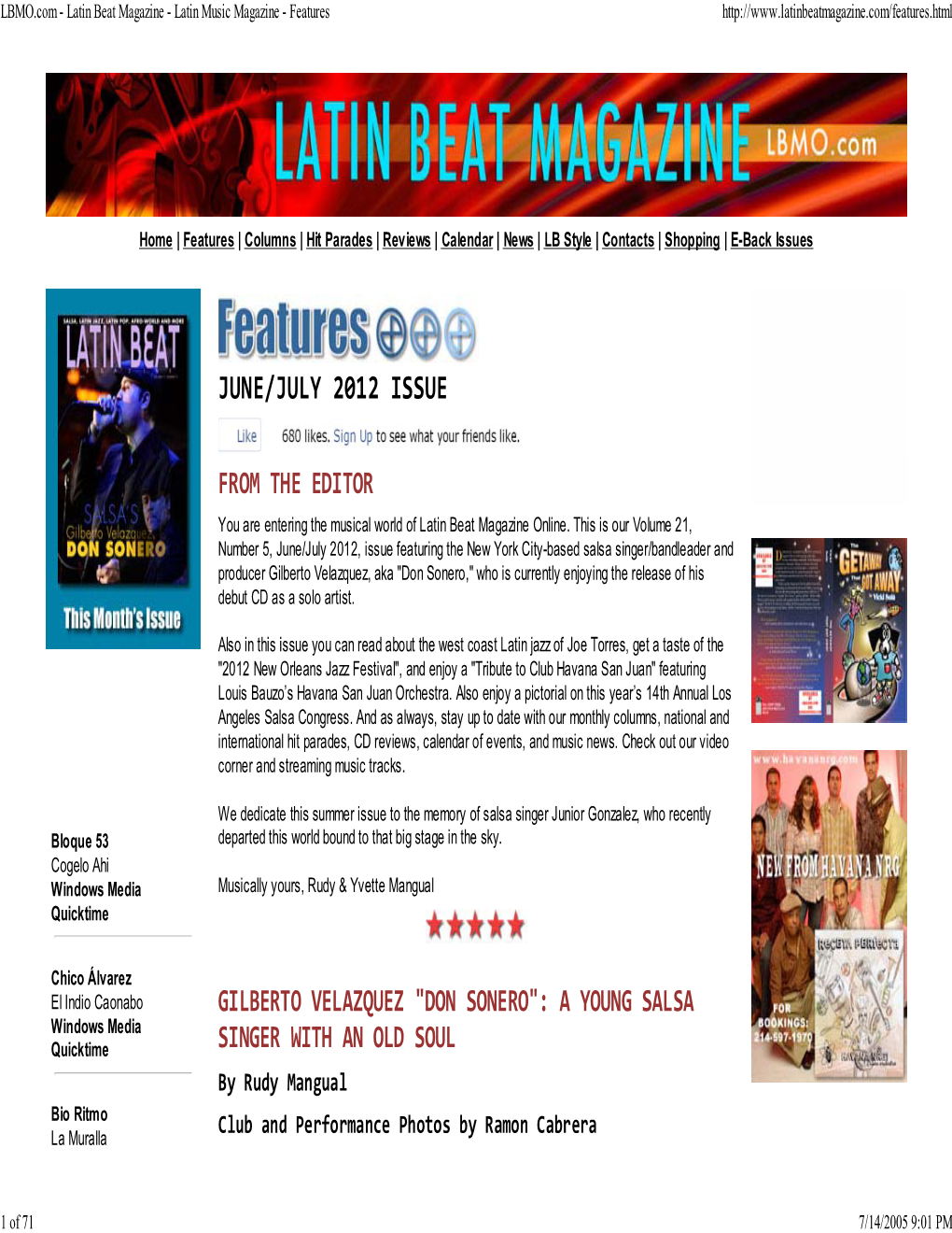 LBMO.Com - Latin Beat Magazine - Latin Music Magazine - Features