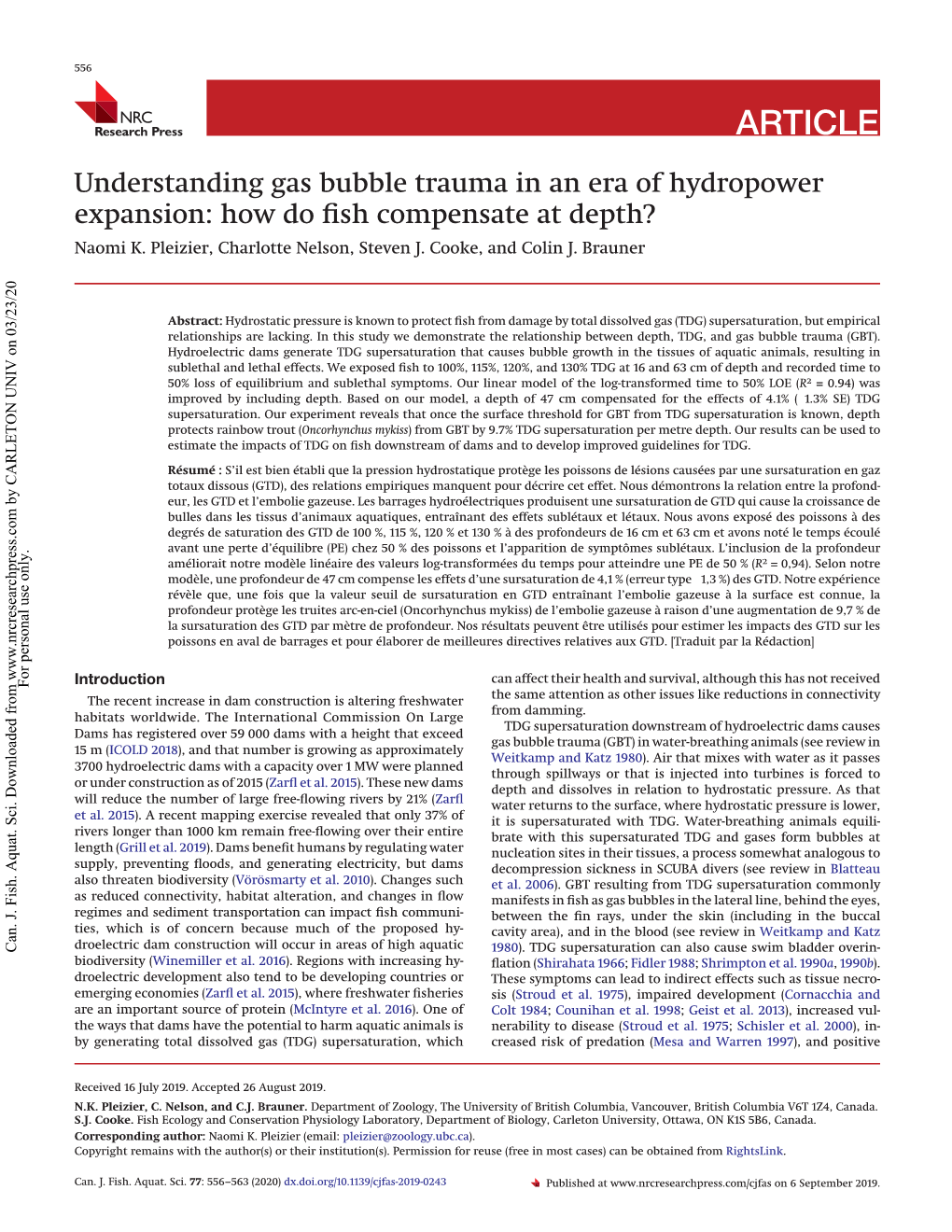 Understanding Gas Bubble Trauma in an Era of Hydropower Expansion: How Do Fish Compensate at Depth?