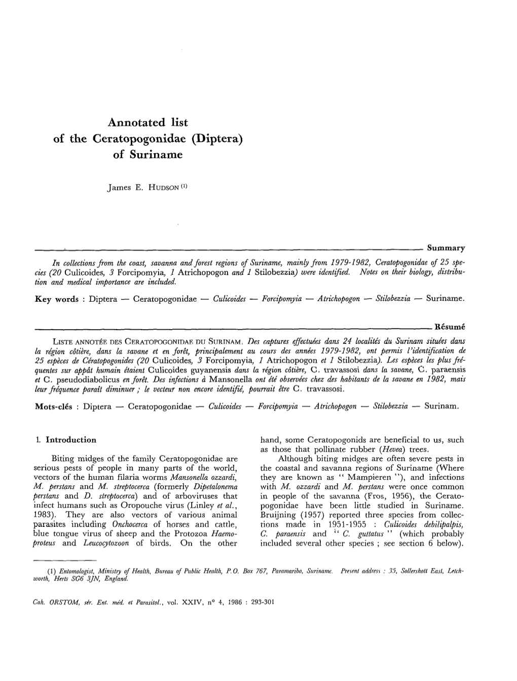 Annotated List of the Ceratopogonidae (Diptera) of Suriname