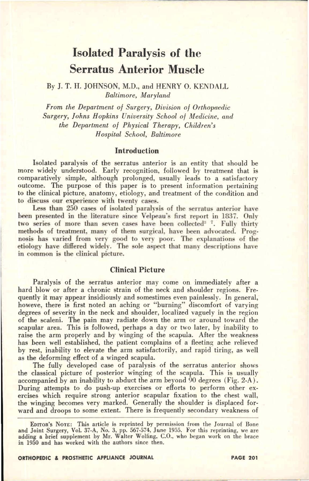 Isolated Paralysis of the Serratus Anterior Muscle