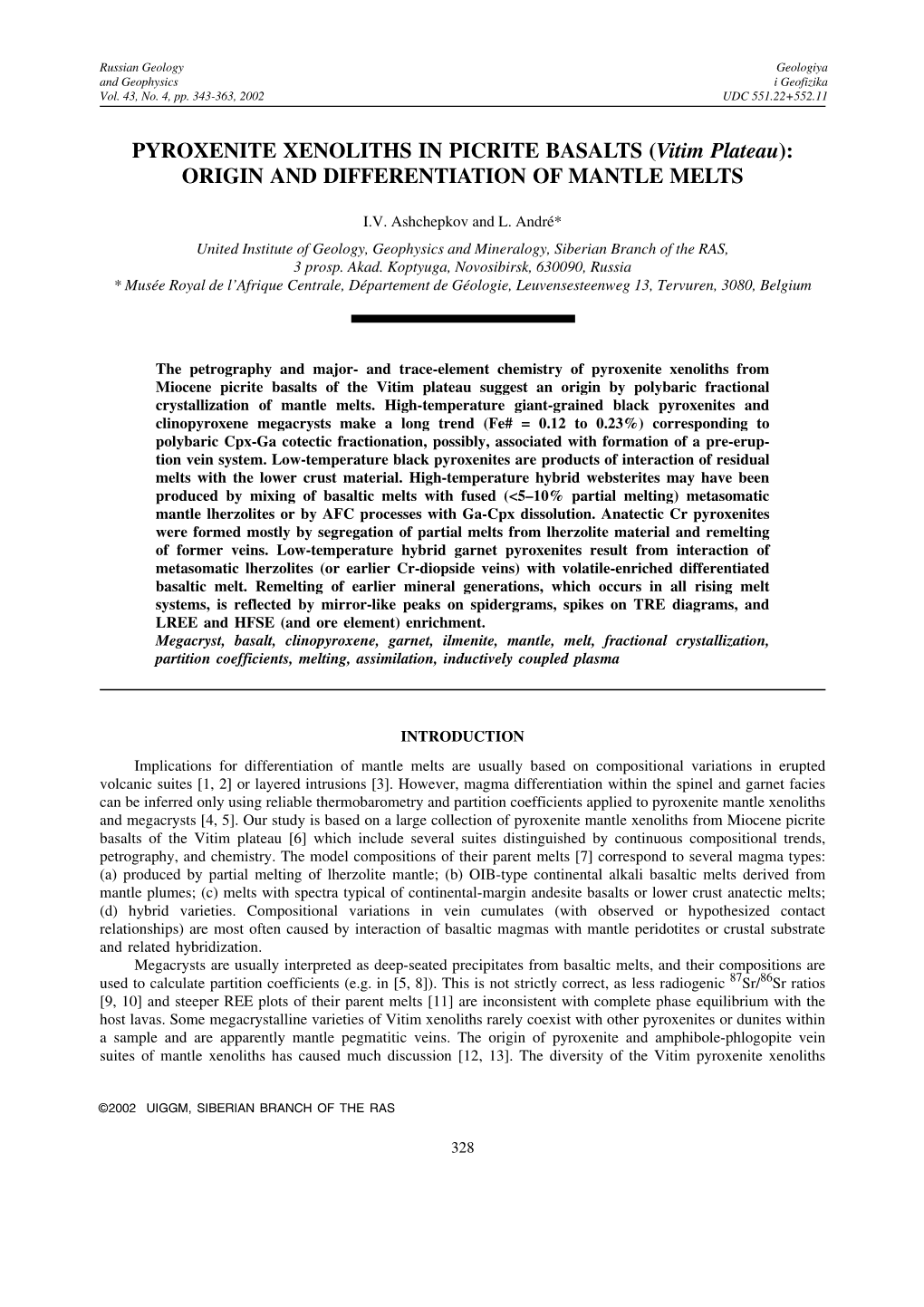 PYROXENITE XENOLITHS in PICRITE BASALTS (Vitim Plateau): ORIGIN and DIFFERENTIATION of MANTLE MELTS