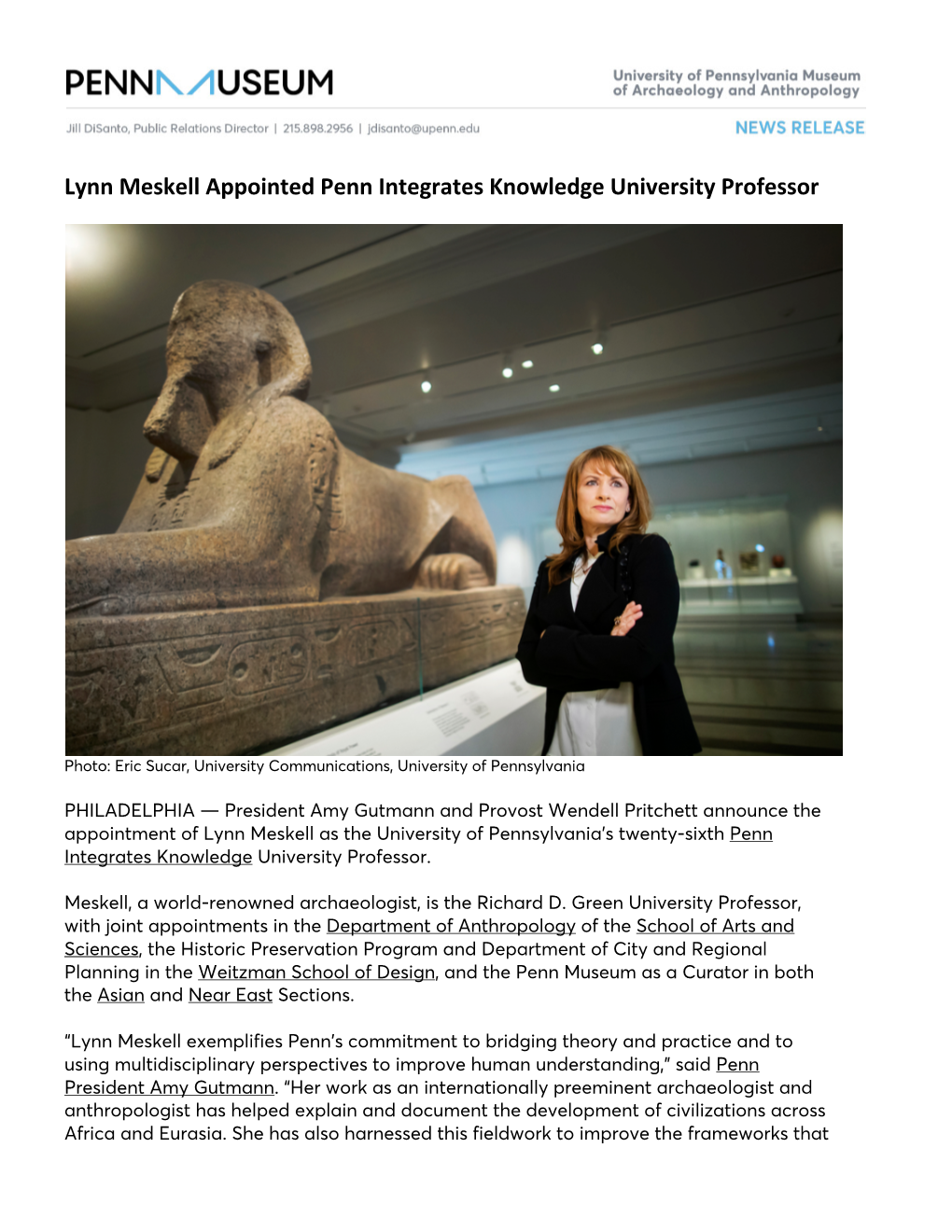 Lynn Meskell Appointed Penn Integrates Knowledge University Professor