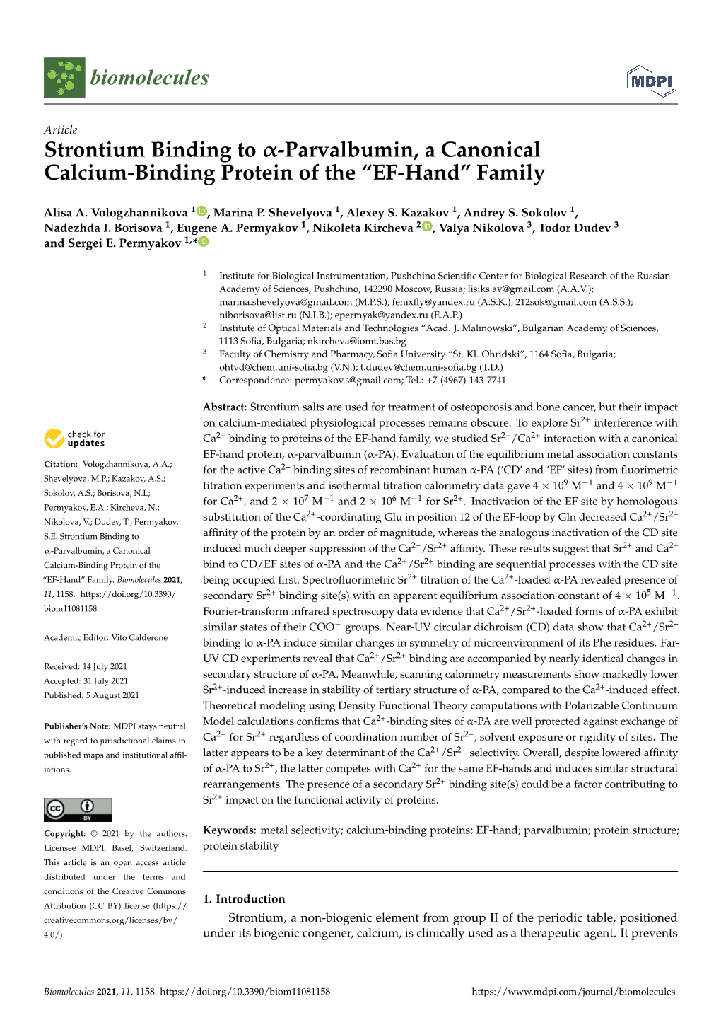 Parvalbumin, a Canonical Calcium-Binding Protein of the “EF-Hand” Family