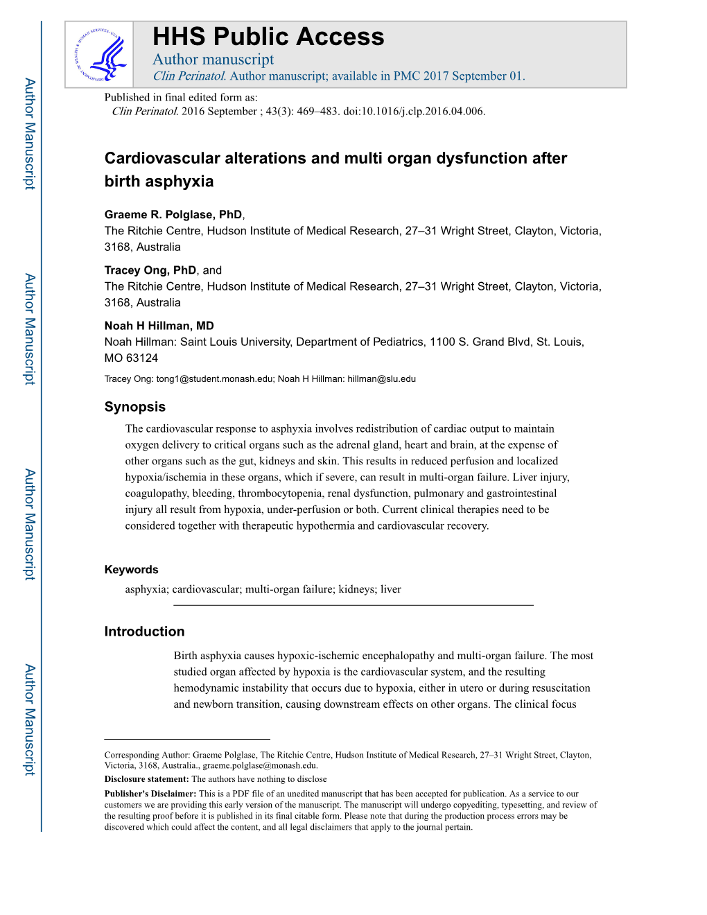 Cardiovascular Alterations and Multi Organ Dysfunction After Birth Asphyxia