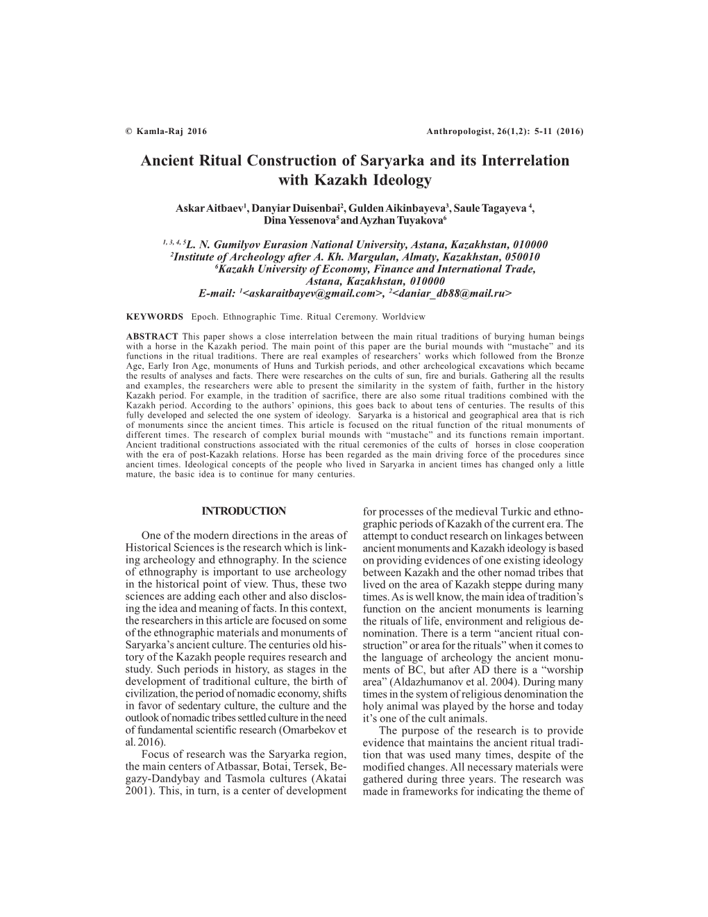 Ancient Ritual Construction of Saryarka and Its Interrelation with Kazakh Ideology