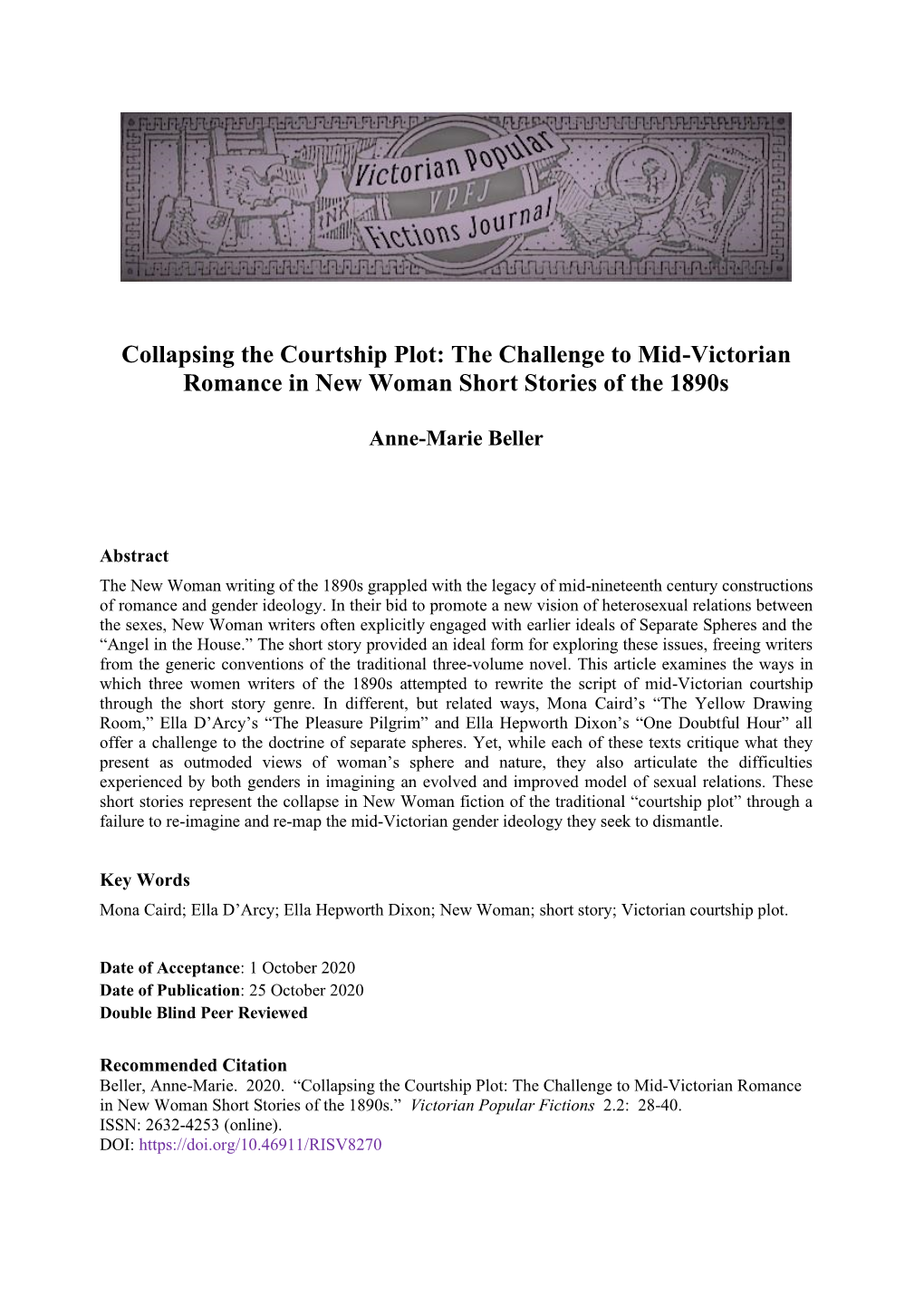 Collapsing the Courtship Plot: the Challenge to Mid-Victorian Romance in New Woman Short Stories of the 1890S