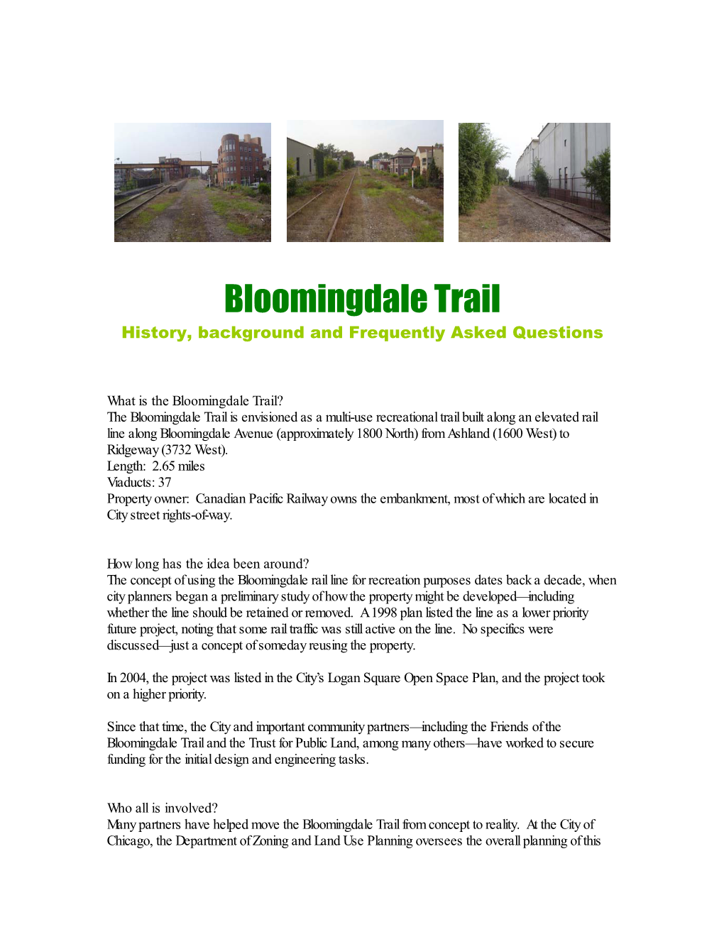 Bloomingdale Trail History, Background and Frequently Asked Questions