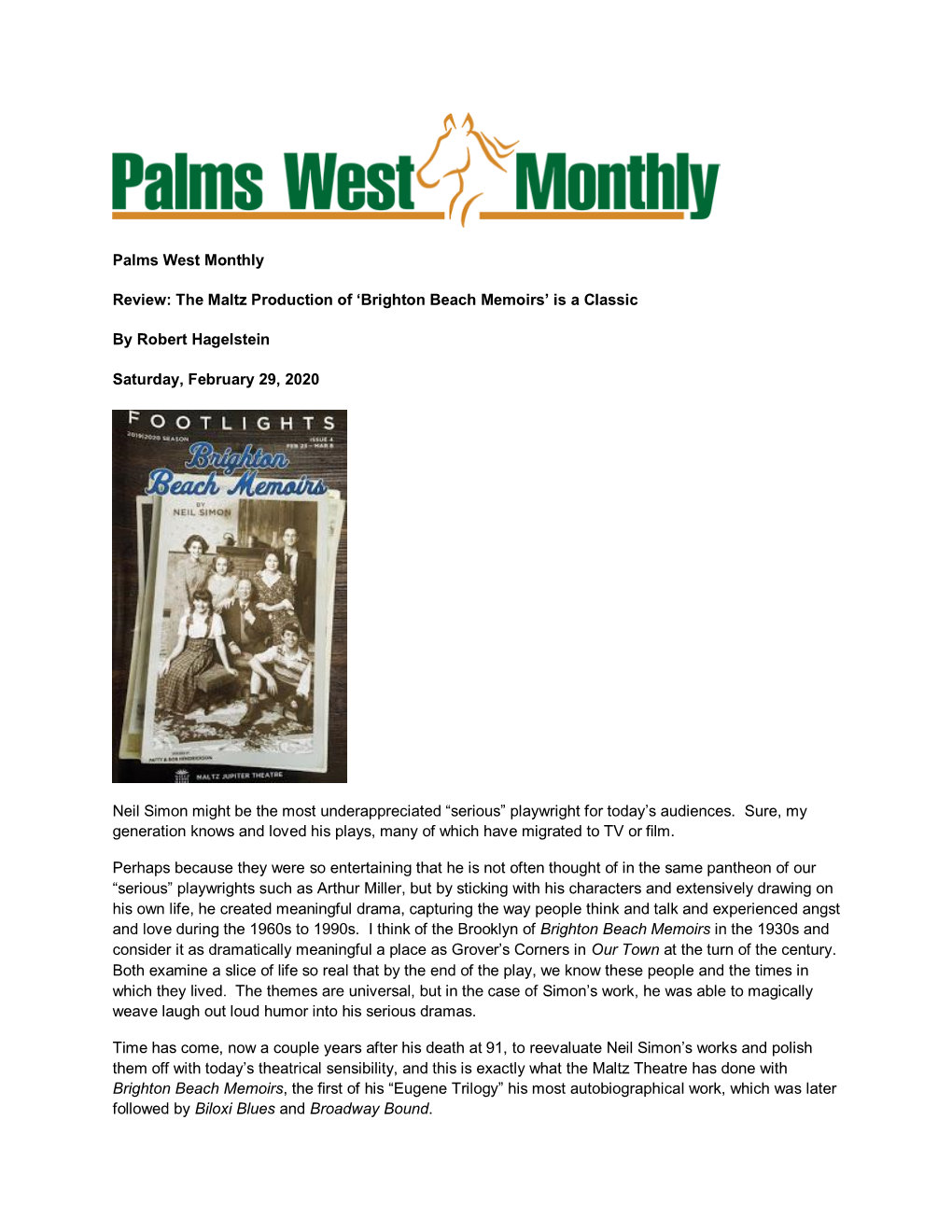 Palms West Monthly Review