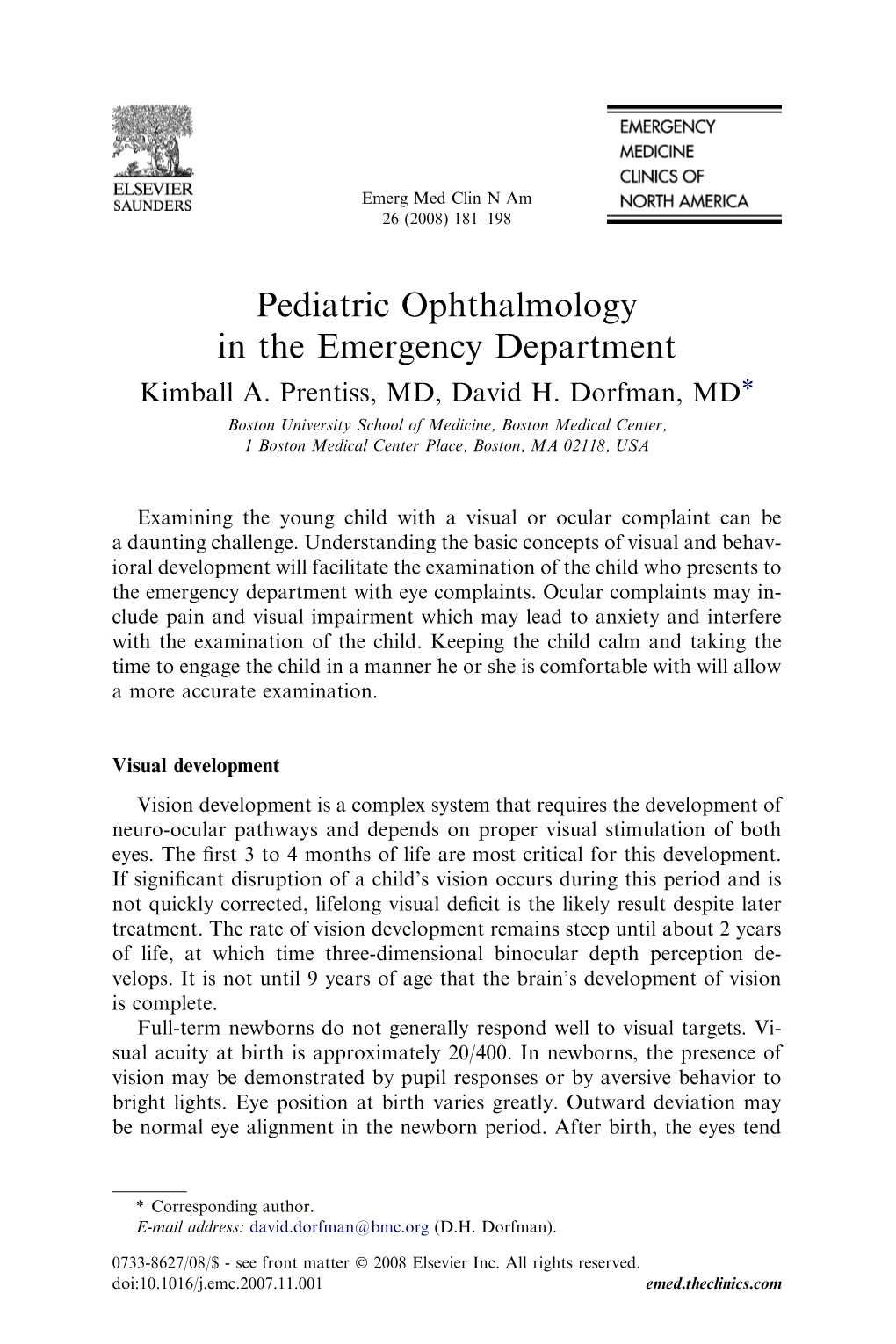 Pediatric Ophthalmology in the Emergency Department Kimball A