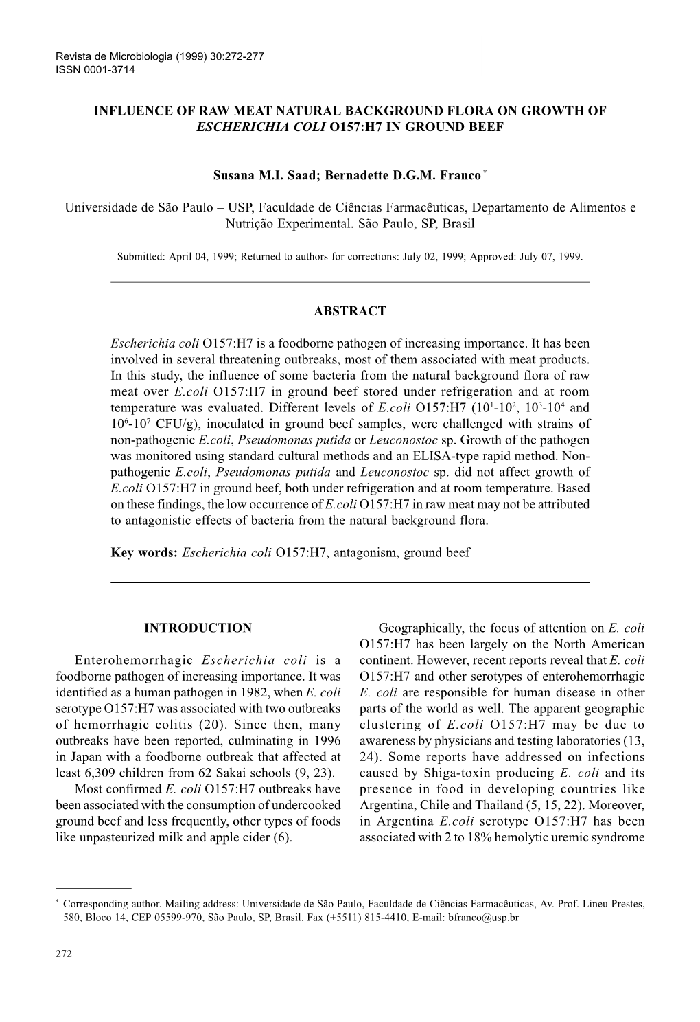 INTRODUCTION Enterohemorrhagic Escherichia Coli Is a Foodborne