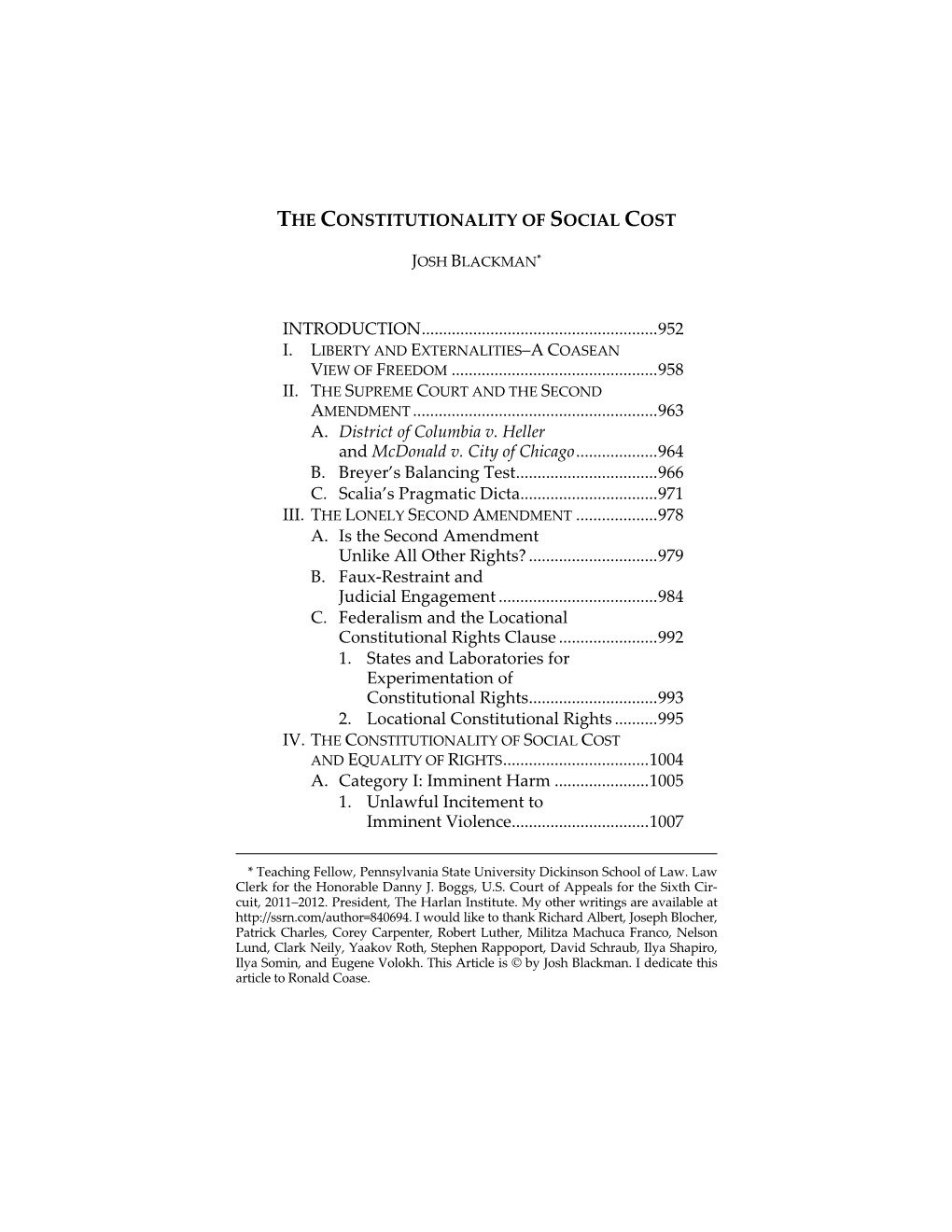 The Constitutionality of Social Cost