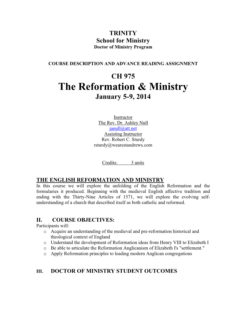 The Reformation & Ministry