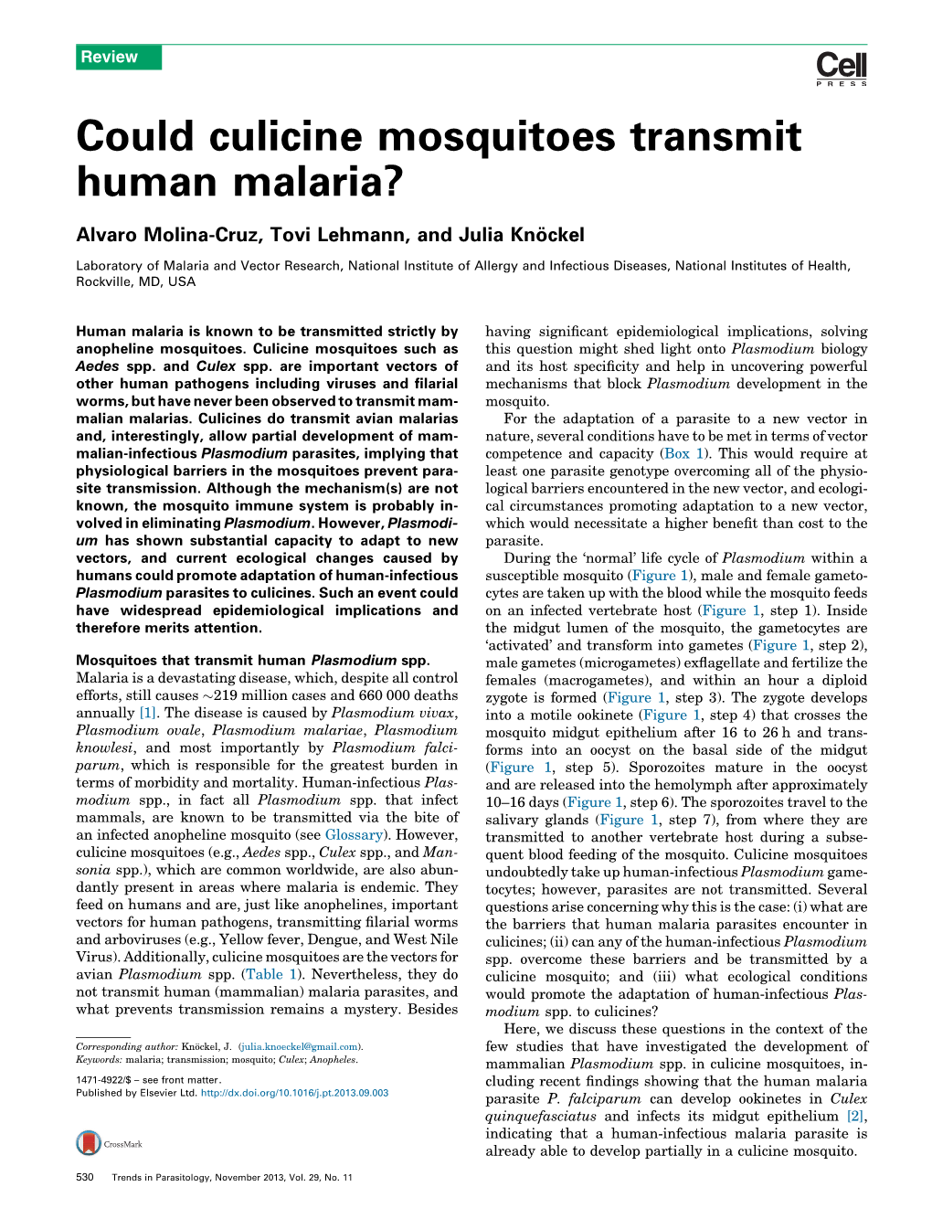 Could Culicine Mosquitoes Transmit Human Malaria?