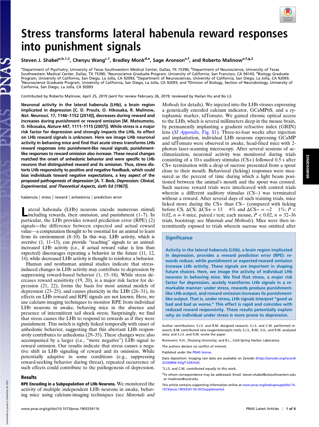 Stress Transforms Lateral Habenula Reward Responses Into Punishment Signals