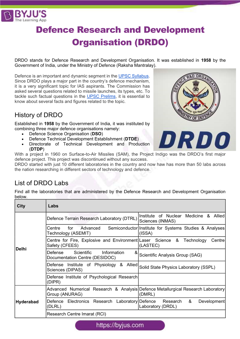 Defence Research and Development Organisation (DRDO)