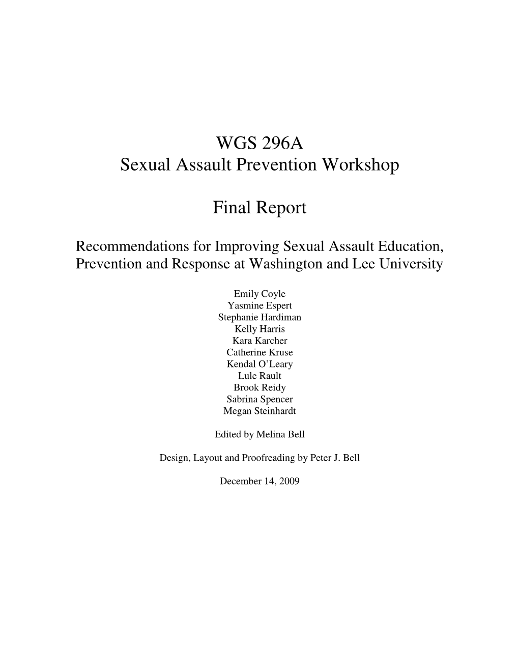 WGS 296A Sexual Assault Prevention Workshop Final Report