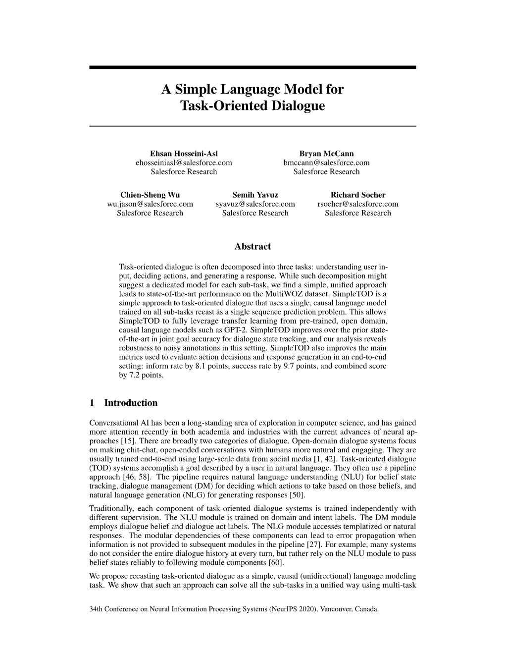 A Simple Language Model for Task-Oriented Dialogue