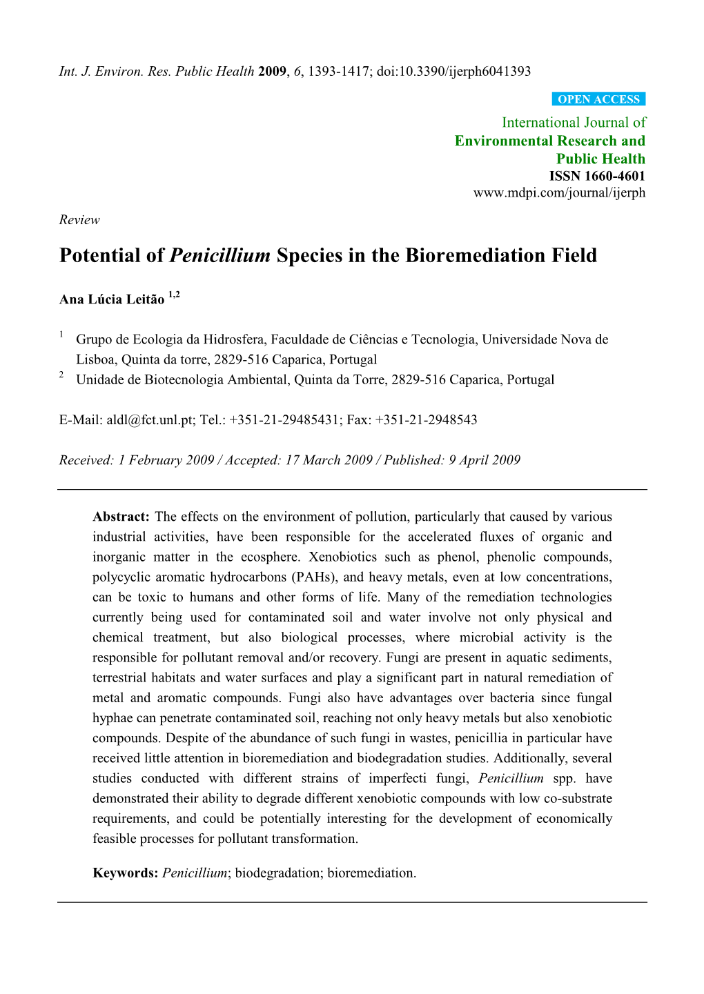 Potential of Penicillium Species in the Bioremediation Field