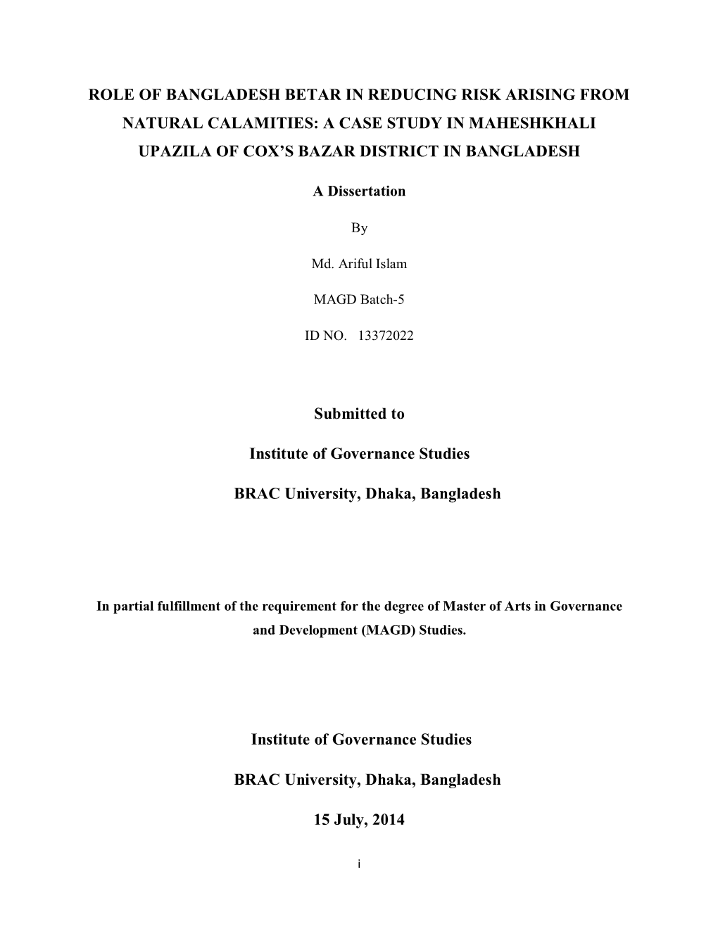 Role of Bangladesh Betar in Reducing Risk Arising from Natural Calamities: a Case Study in Maheshkhali Upazila of Cox’S Bazar District in Bangladesh