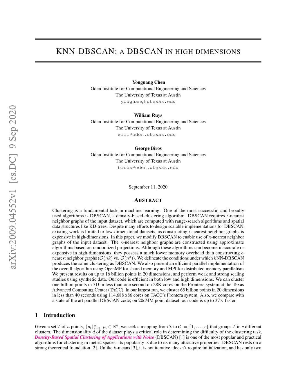 KNN-DBSCAN: a DBSCAN in High Dimensions