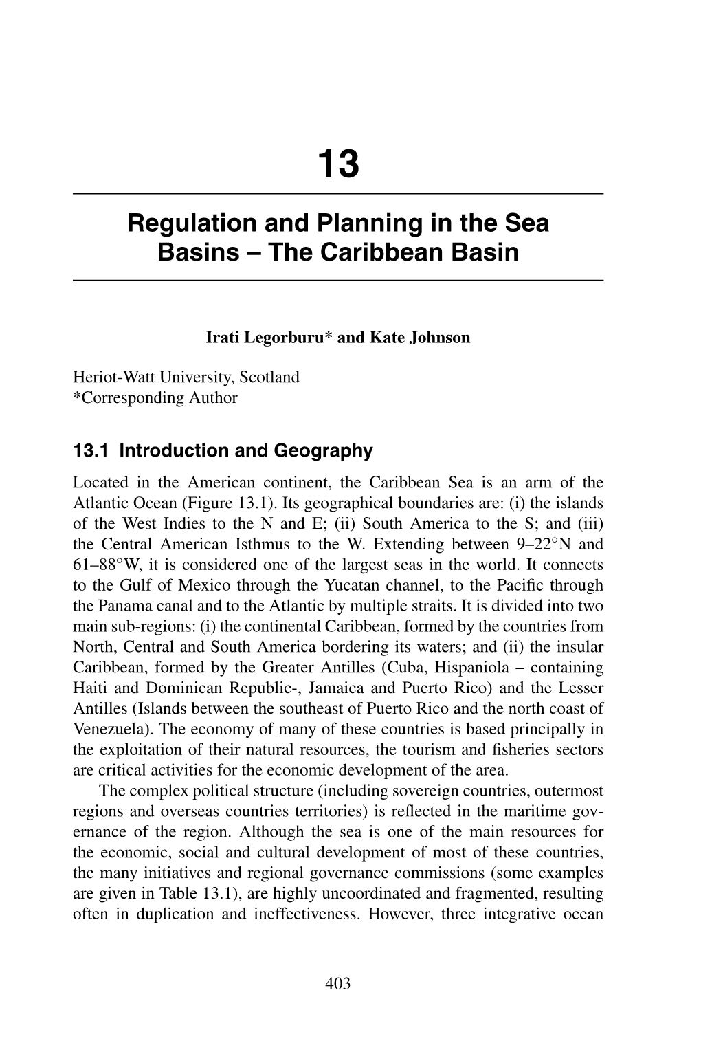 Regulation and Planning in the Sea Basins – the Caribbean Basin