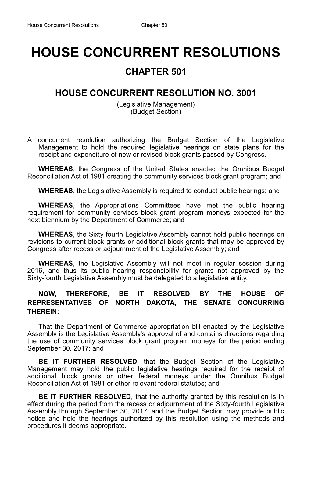 Session Laws House Concurrent Resolutions