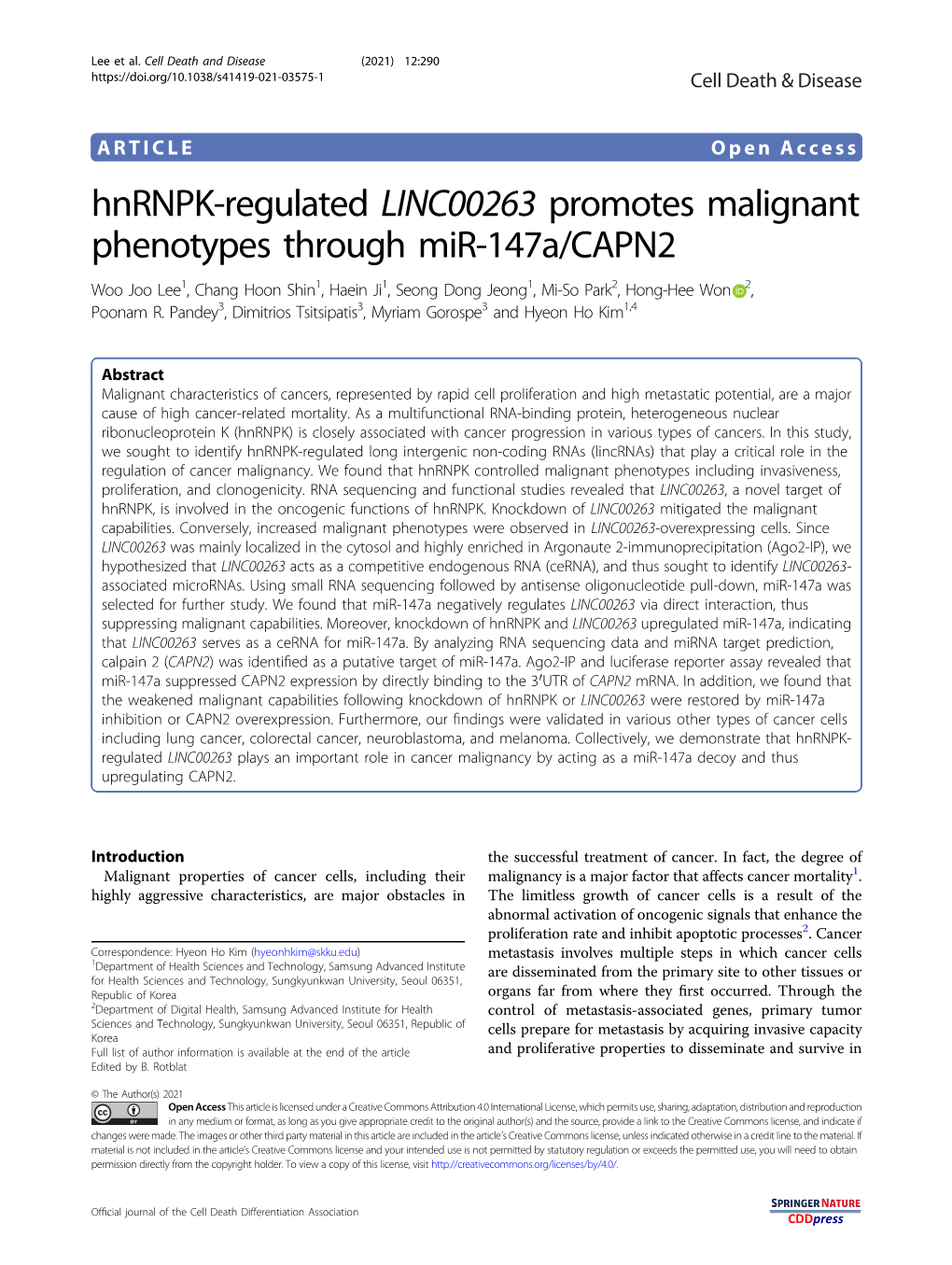 Hnrnpk-Regulated LINC00263 Promotes Malignant Phenotypes