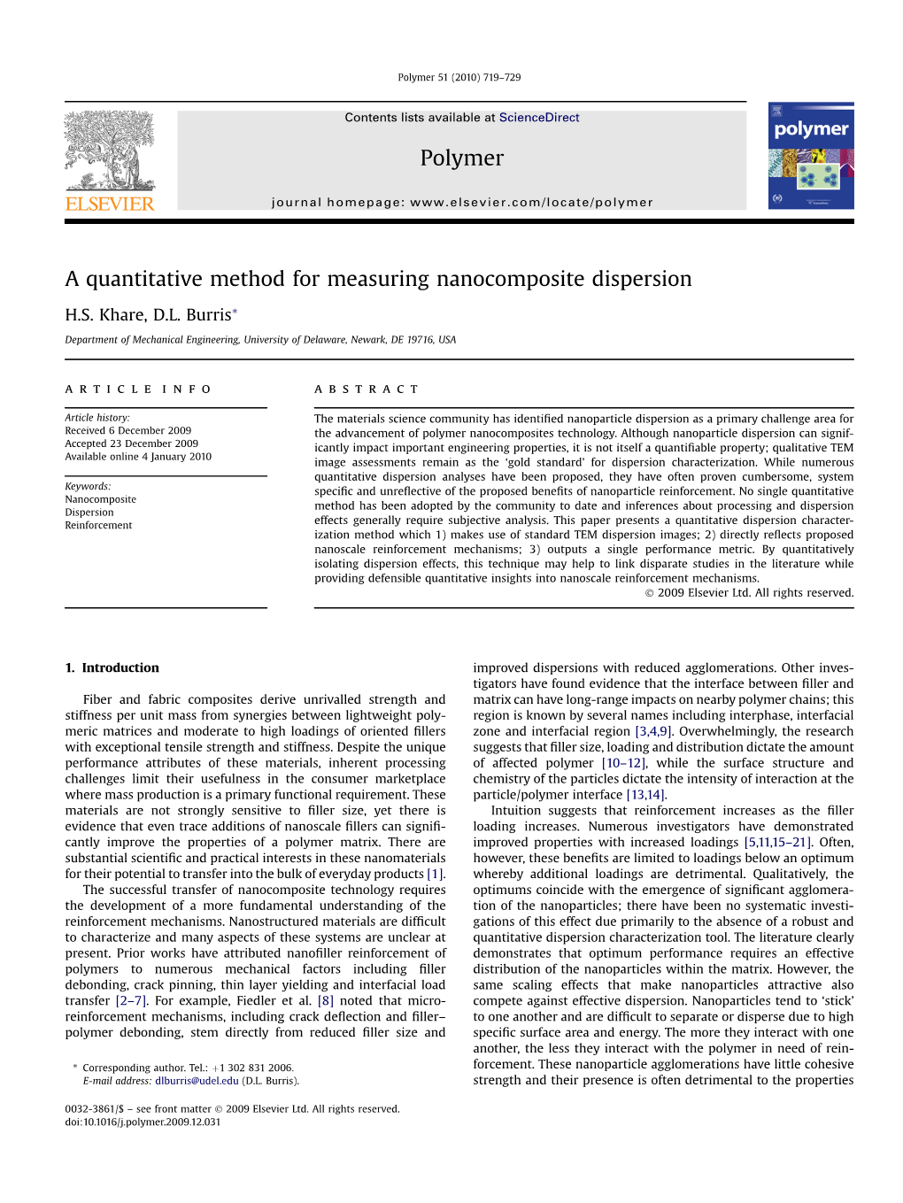 A Quantitative Method for Measuring Nanocomposite Dispersion