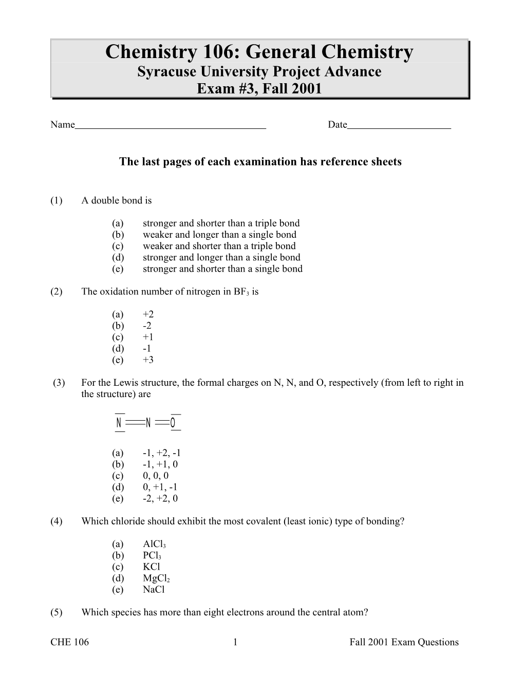 The Last Pages of Each Examination Has Reference Sheets