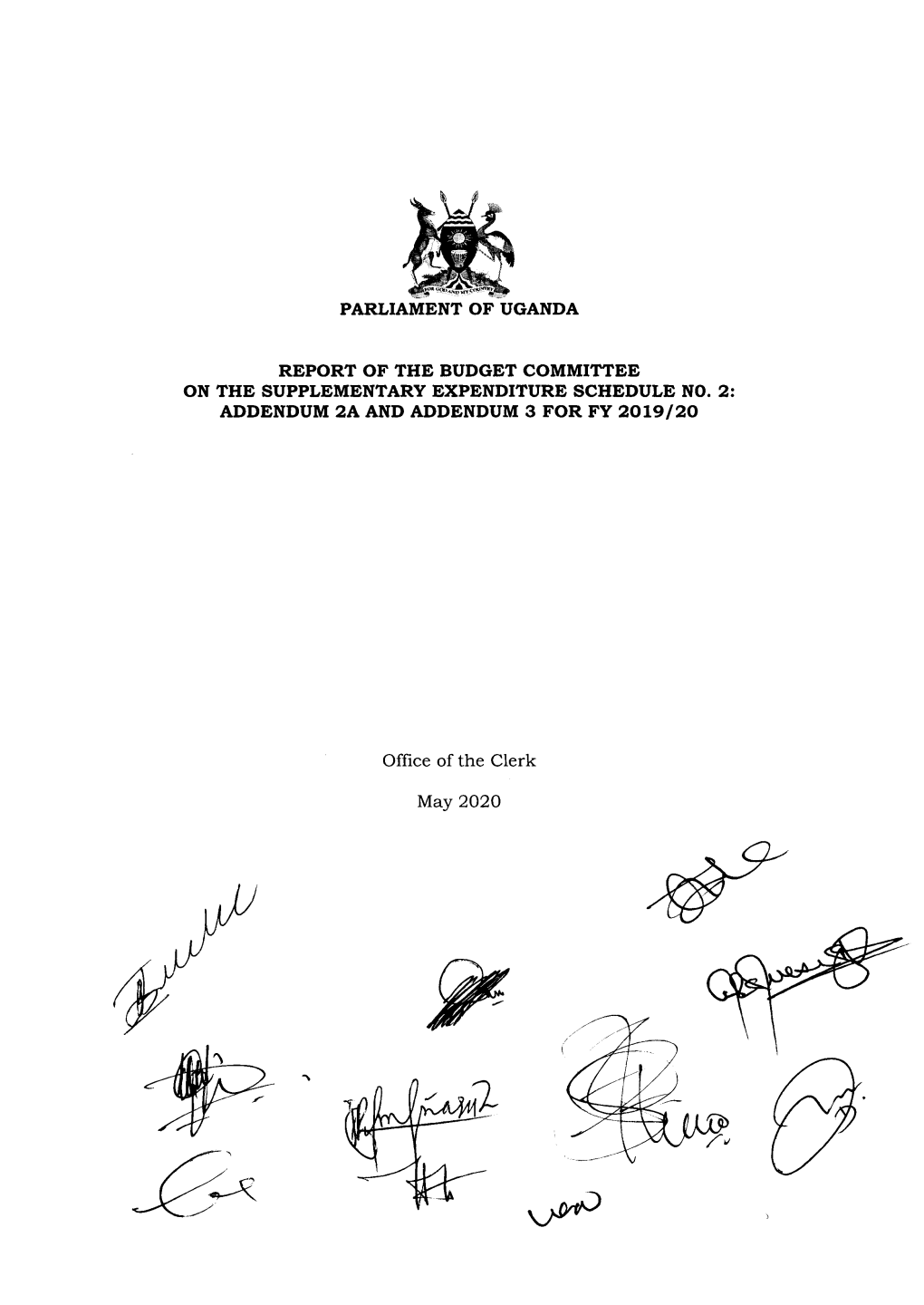 Parliament of Uganda Report of the Budget Committee On