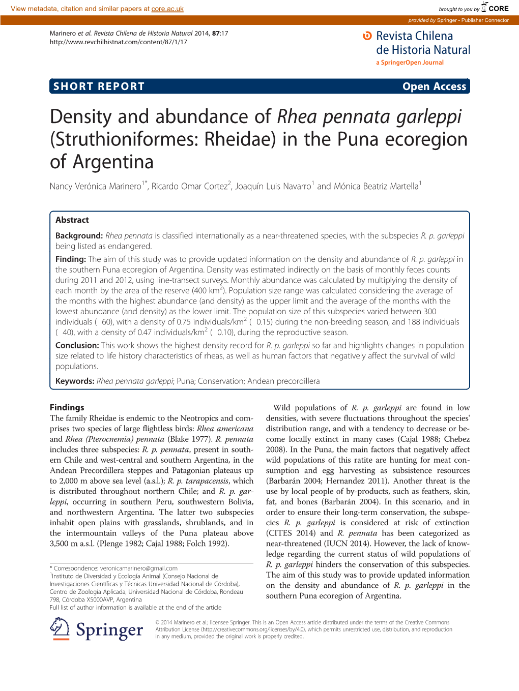Density and Abundance of Rhea Pennata Garleppi (Struthioniformes