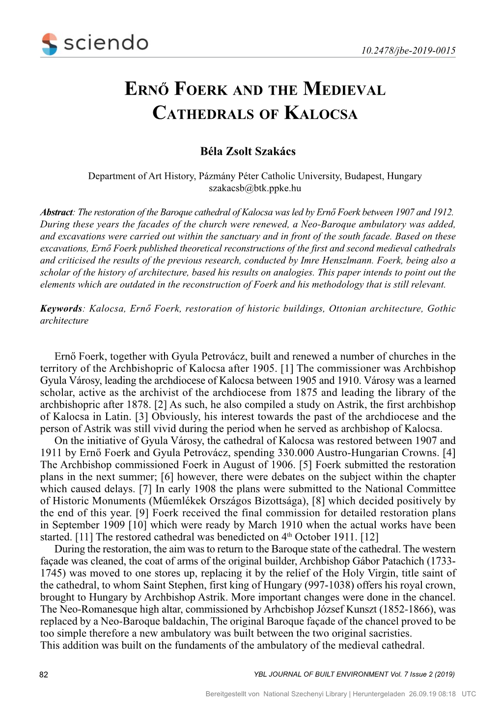 Ernő Foerk and the Medieval Cathedrals of Kalocsa