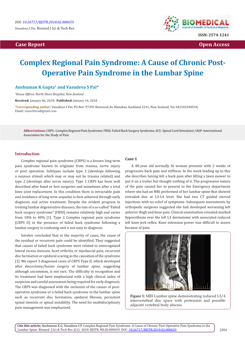 A Cause of Chronic Post-Operative Pain Syndrome in the Lumbar Spine
