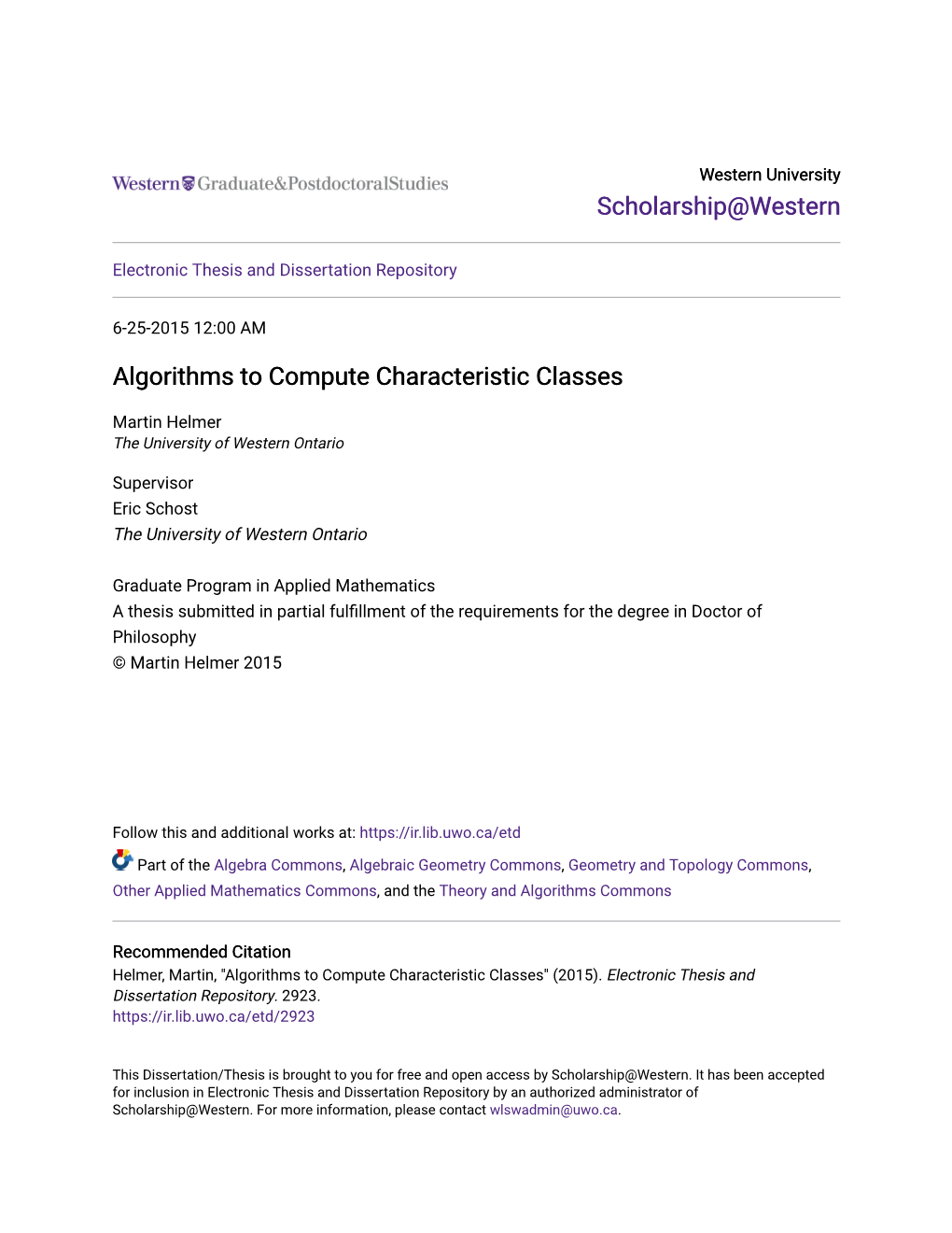Algorithms to Compute Characteristic Classes