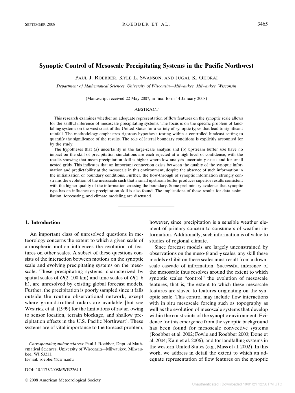 Synoptic Control of Mesoscale Precipitating Systems in the Pacific Northwest