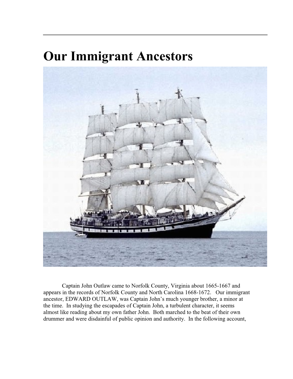 Our Immigrant Ancestors