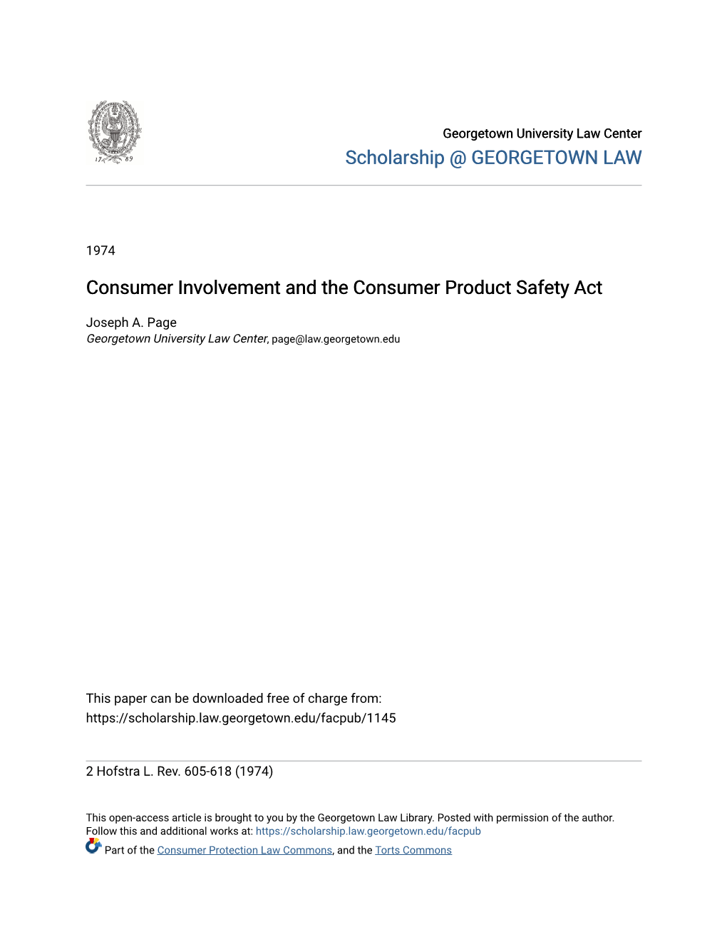 Consumer Involvement and the Consumer Product Safety Act