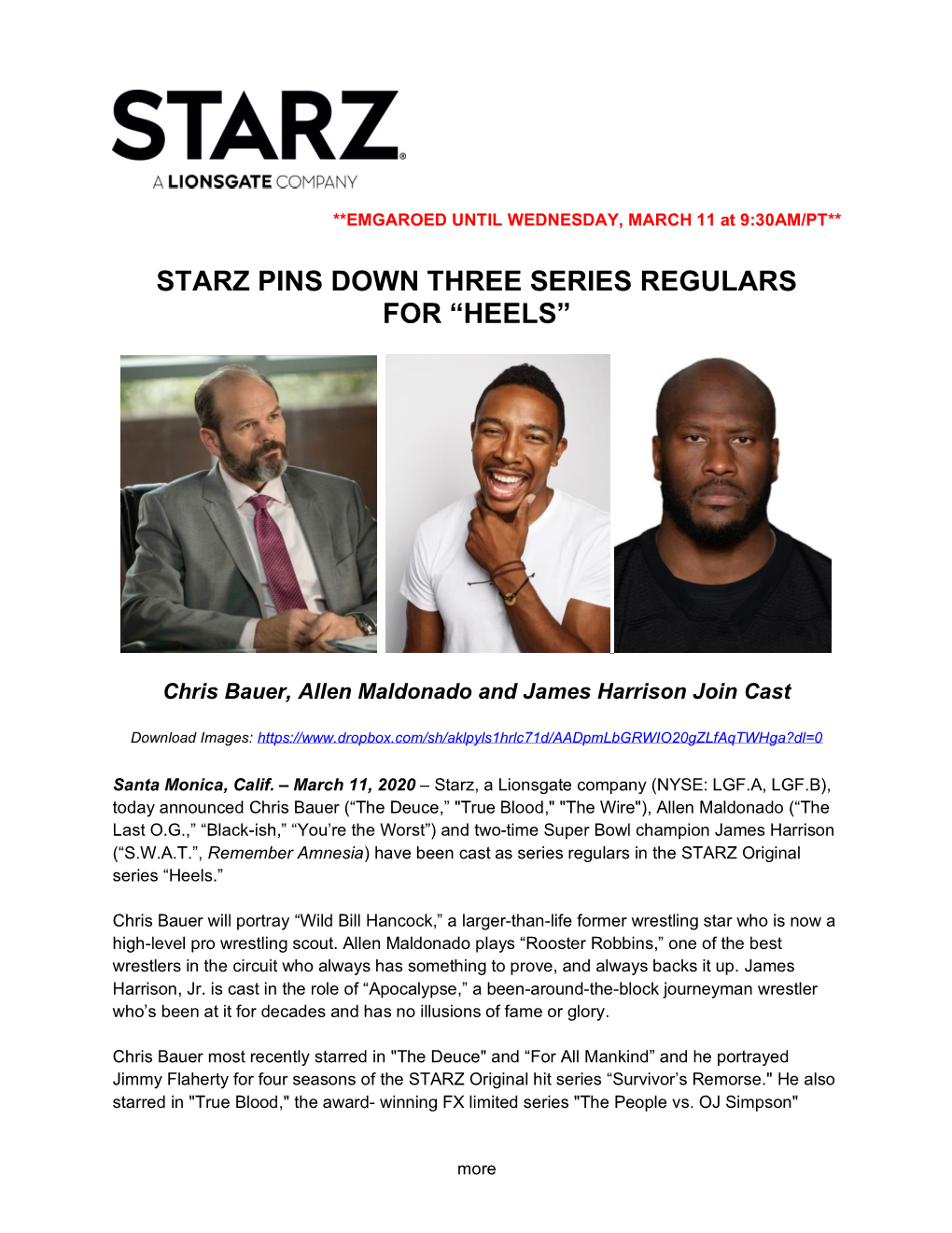 Starz Pins Down Three Series Regulars for “Heels”