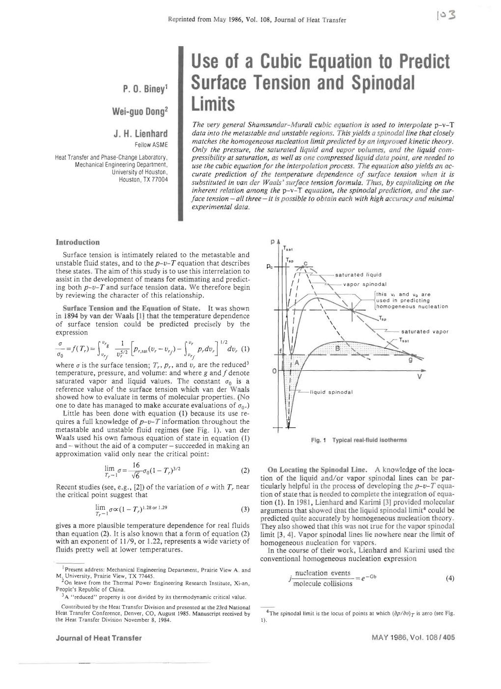 Use of a Cubic Equation to Predict Surface Tension and Spinodal Limits