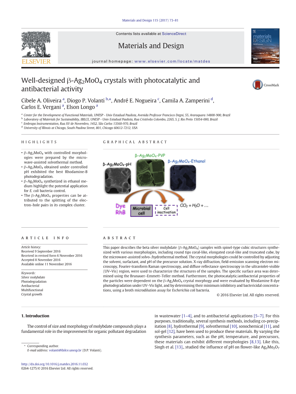 Well-Designed Β-Ag2moo4 Crystals with Photocatalytic and Antibacterial Activity