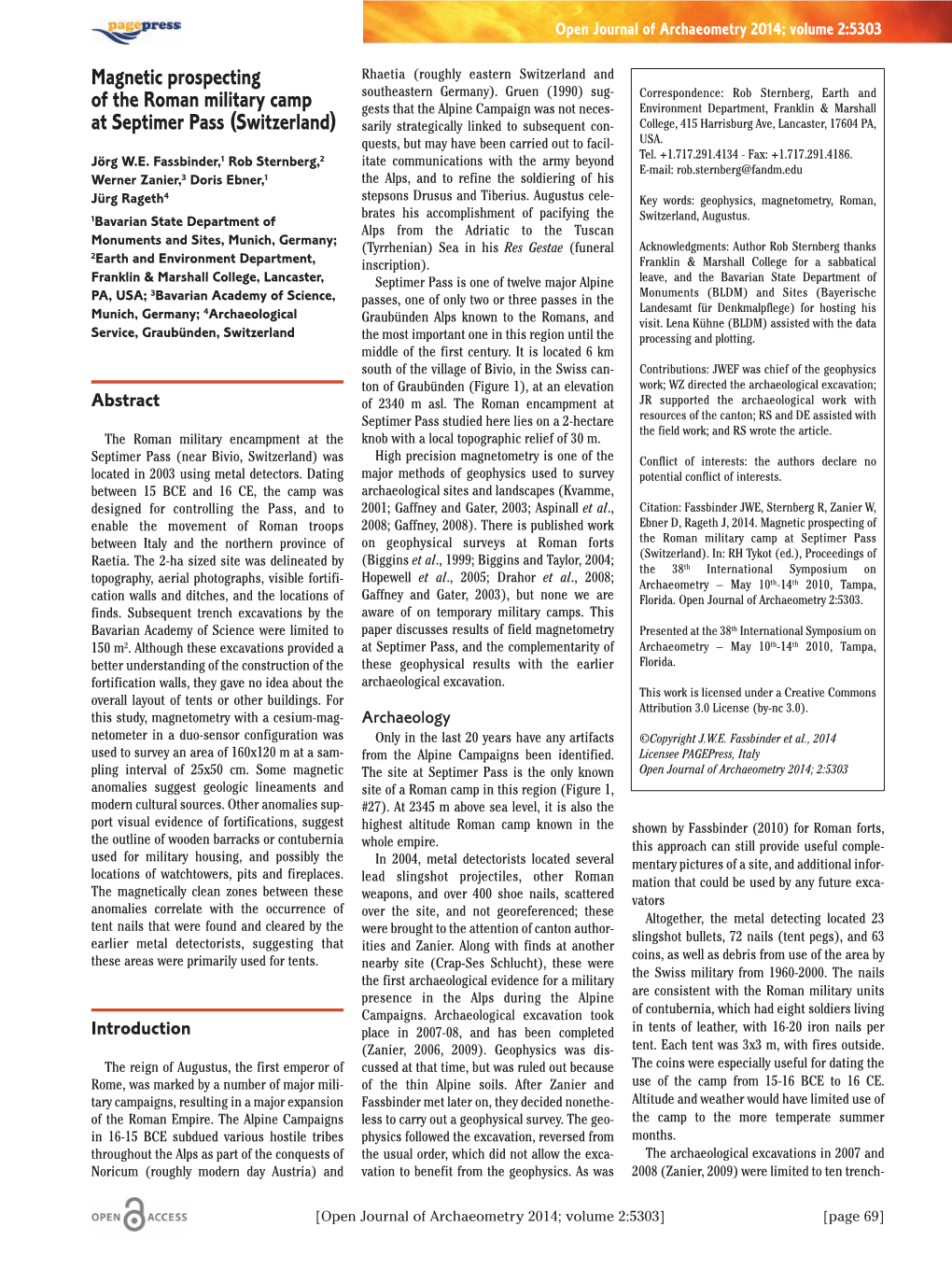 Magnetic Prospecting of the Roman Military Camp at Septimer Pass