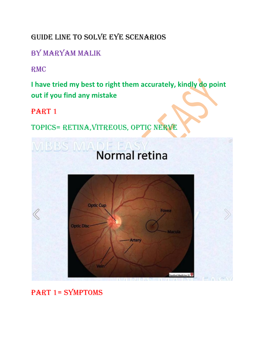 Guide Line to Solve Eye Scenarios by Maryam Malik