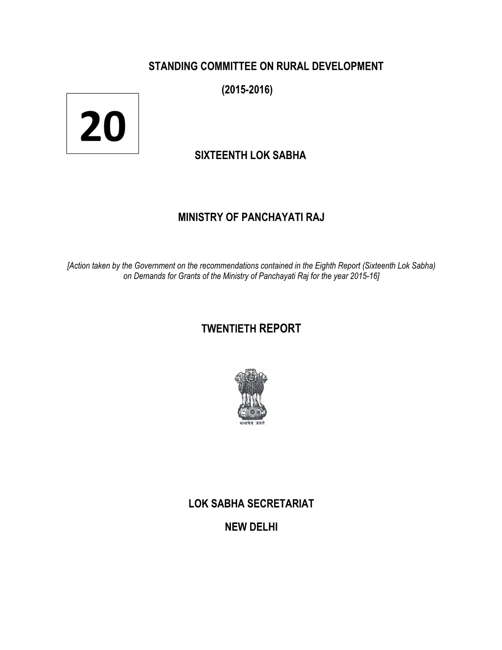 Standing Committee on Rural Development (2015-2016)