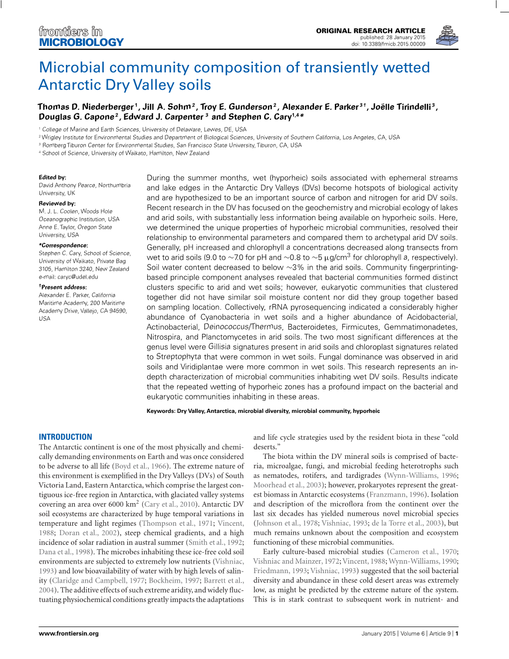 Microbial Community Composition of Transiently Wetted Antarctic Dry Valley Soils