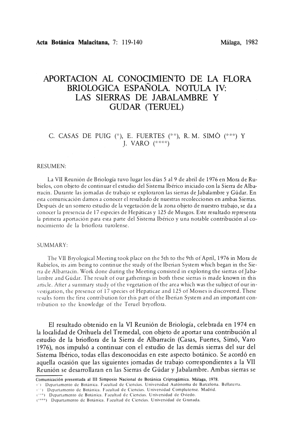 Aportacion Al Conocimiento De La Flora Briologica Española. Notula Iv: Las Sierras De Jabalambre Y Gudar (Ieruel)