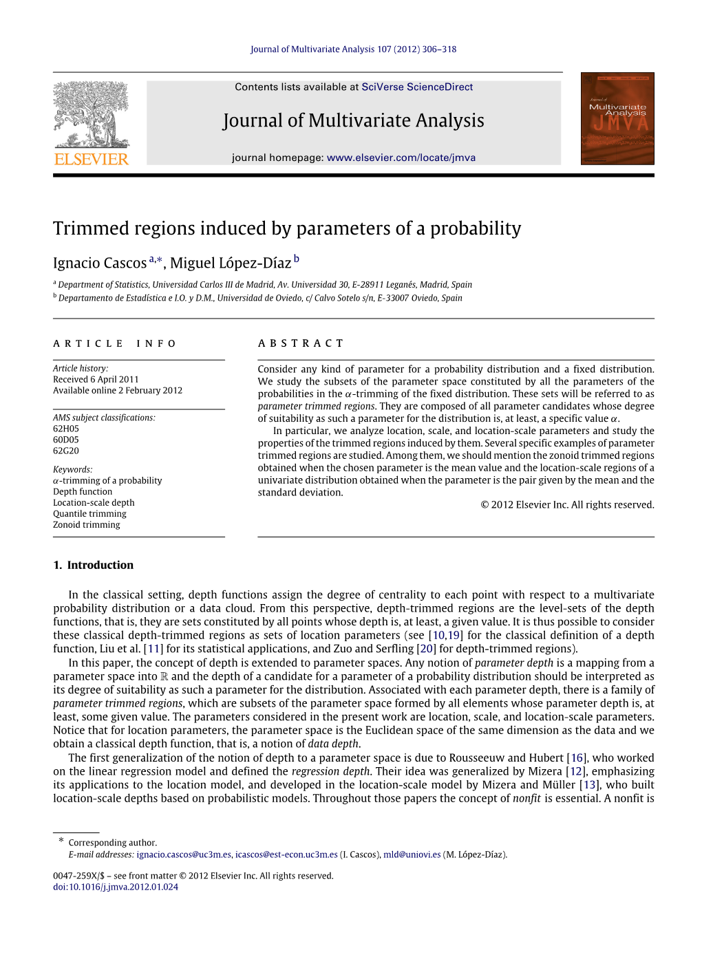 Trimmed Regions Induced by Parameters of a Probability