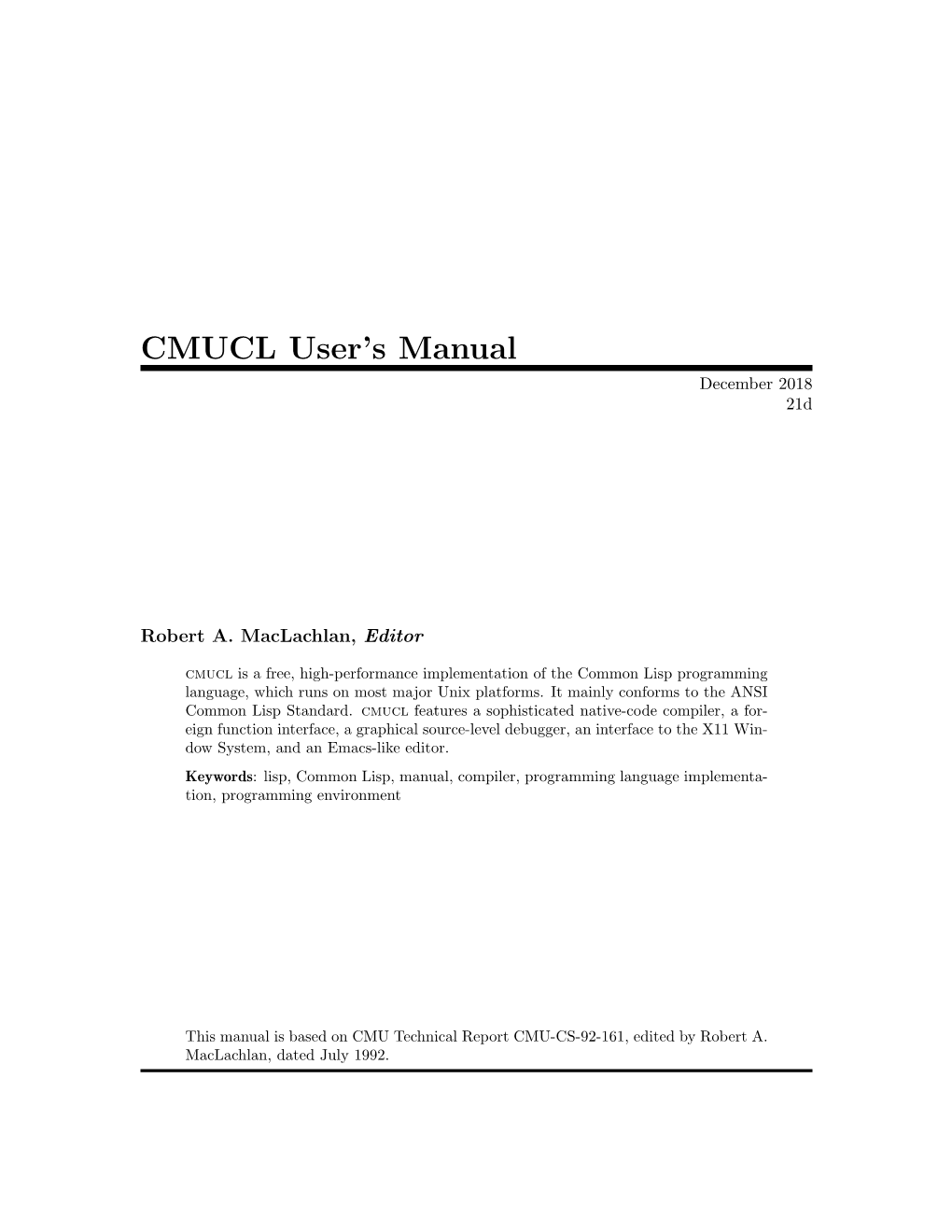 CMUCL User's Manual